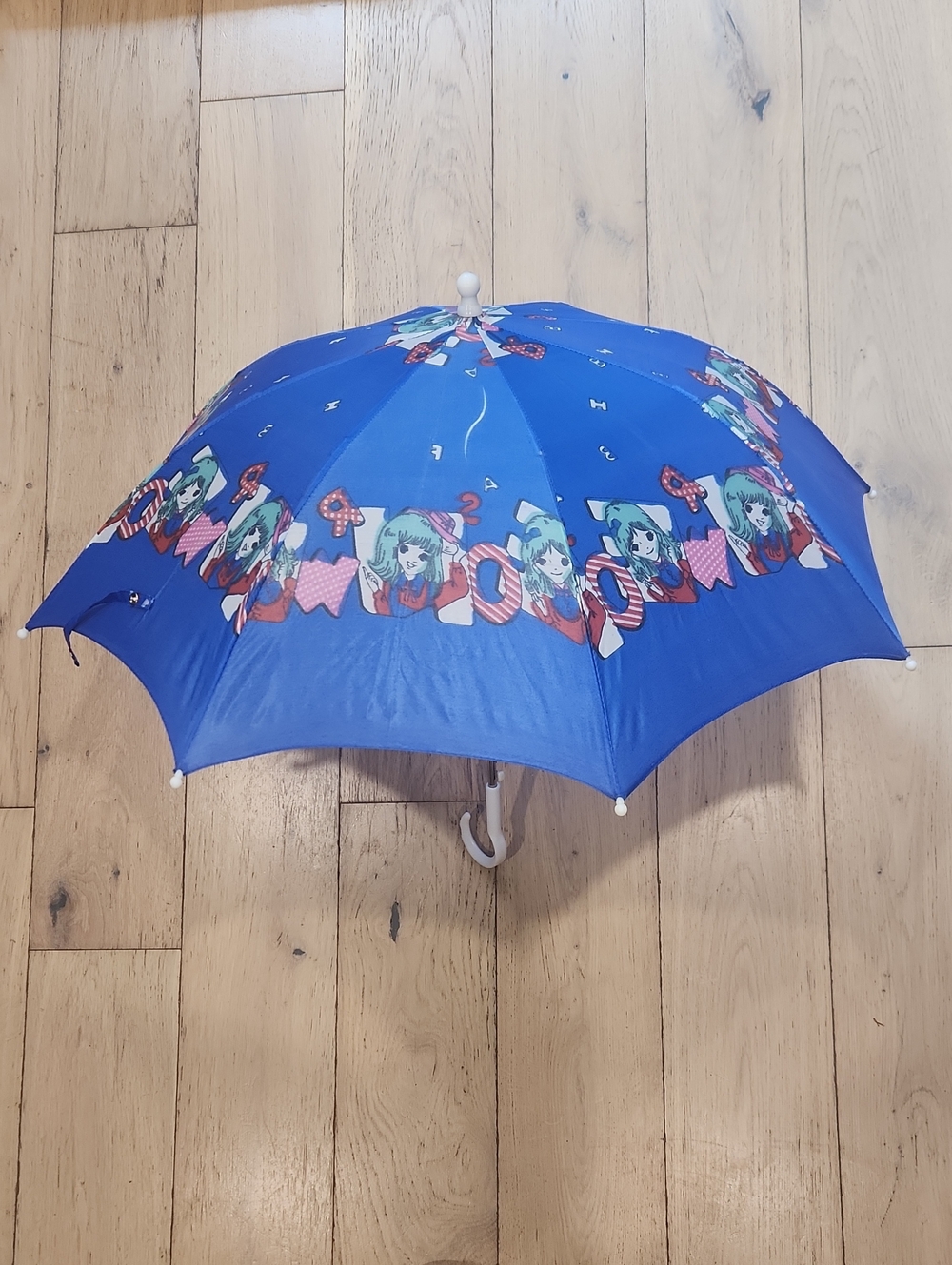VINTAGE Blue Graphic Cartoon Character Umbrella